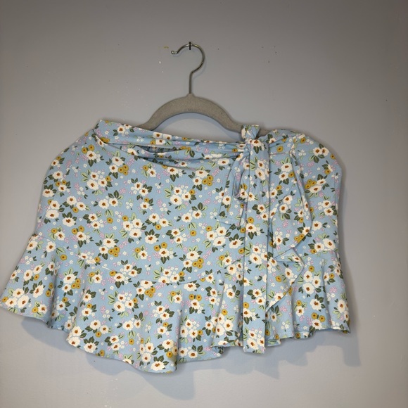 Altar'd State Blue Ruffled Wrap Mini Skirt - Picture 1 of 6